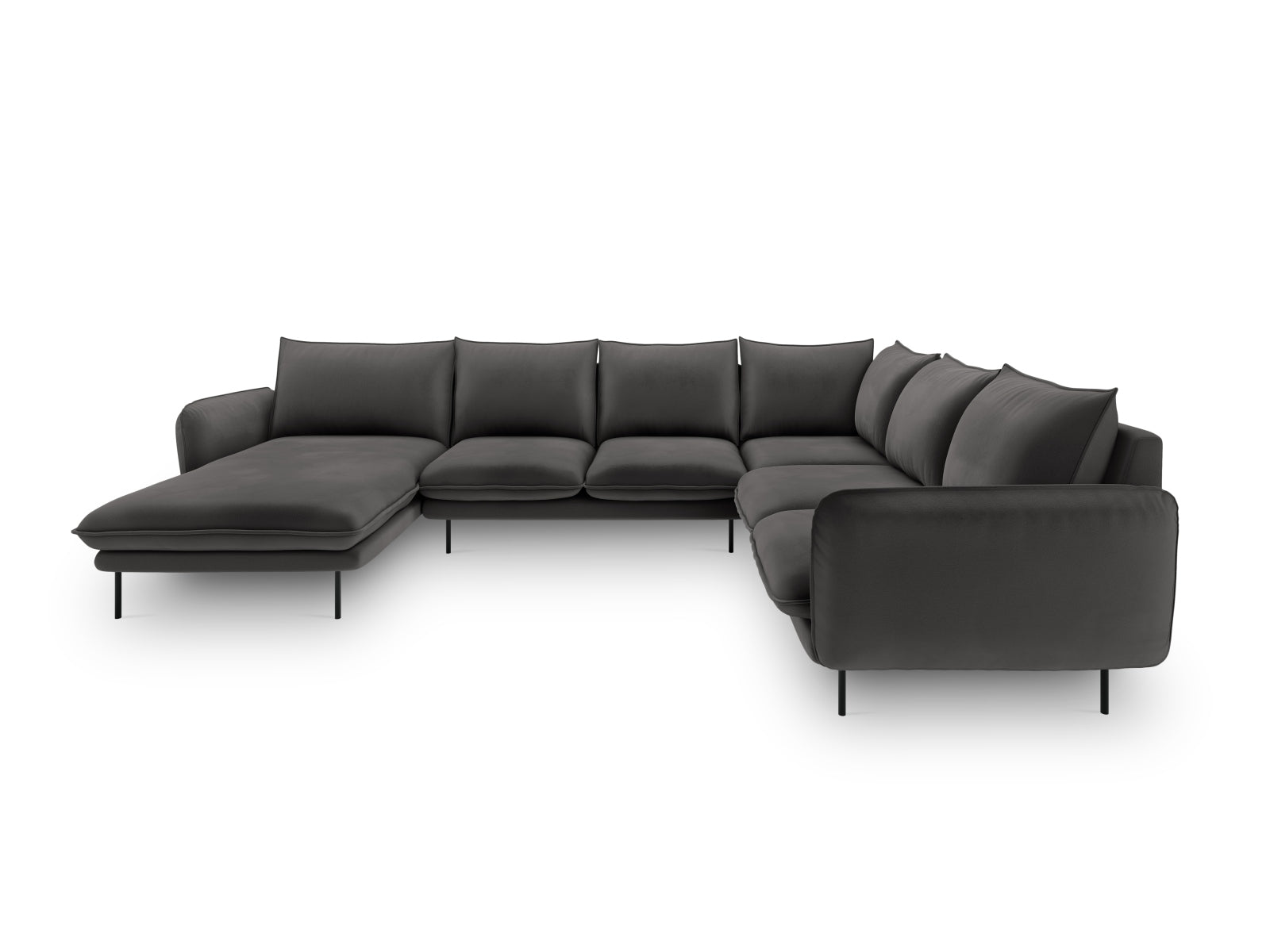 Elegantes 7-sitziges Ecksofa in Dunkelgrau/Schwarz-Bluvel, ideal für stilvolle Wohnräume, präsentiert von Cosmopolitan Design.