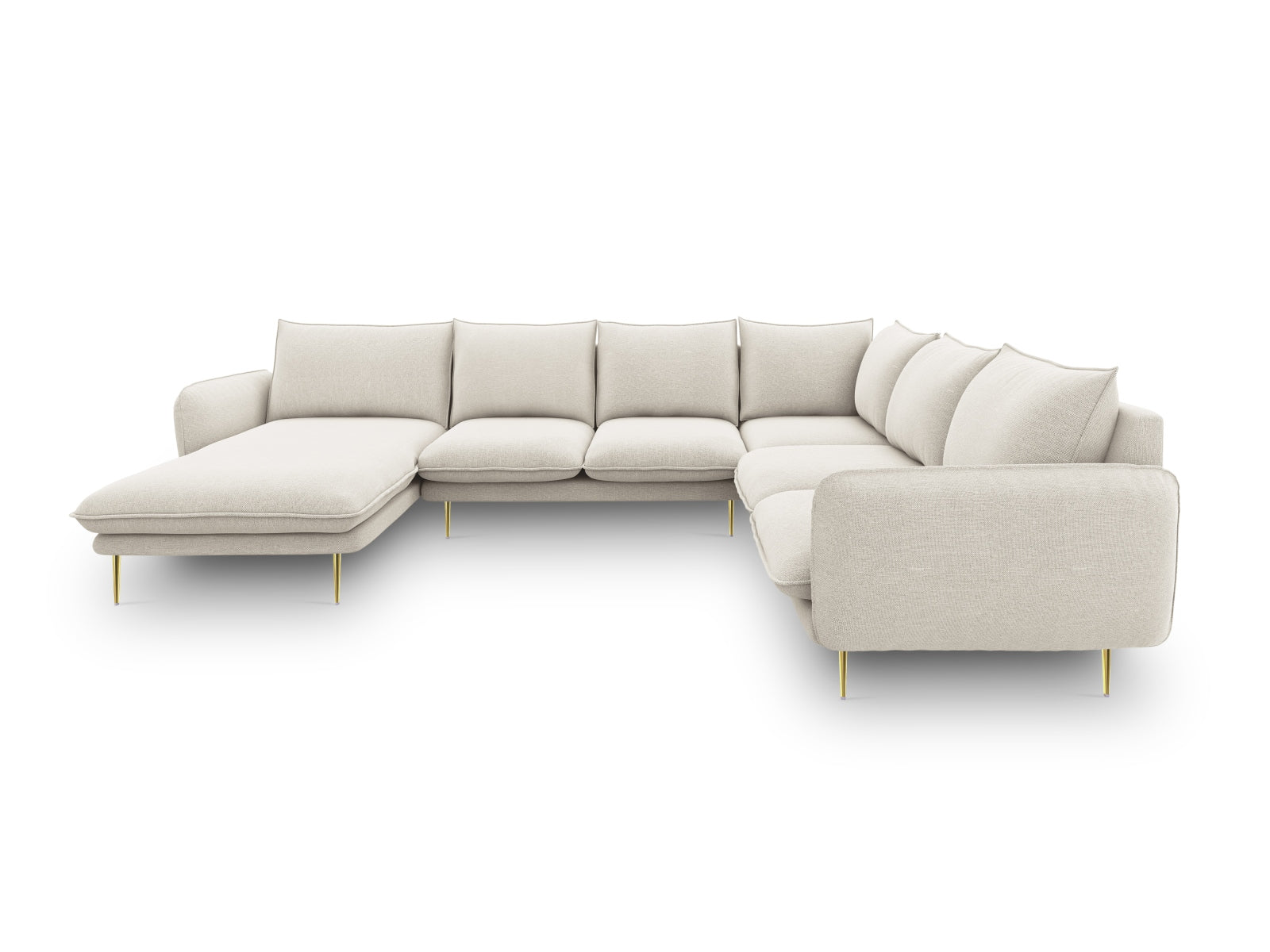 Modernes 7-Sitzer Ecksofa "Vienna Panoramic" rechts, 235 cm, in edlem Light Beige/Gold-Positano, perfekt für stilvolle Wohnzimmer.