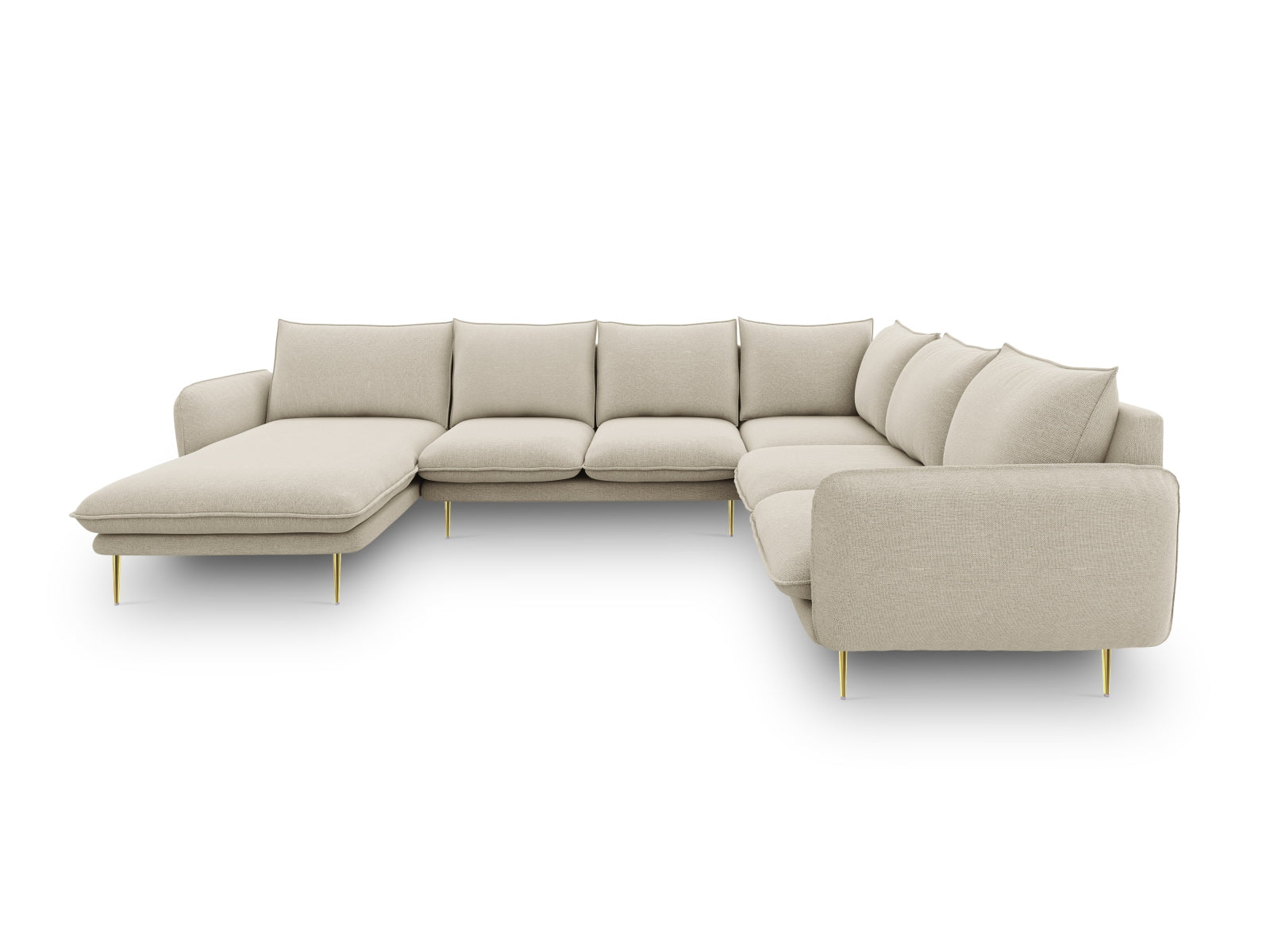 Bequemes 7-Sitzer Ecksofa "Vienna" in Beige/Gold-Positano, 235 cm, perfekt für stilvolle Wohnzimmer und gesellige Abende.