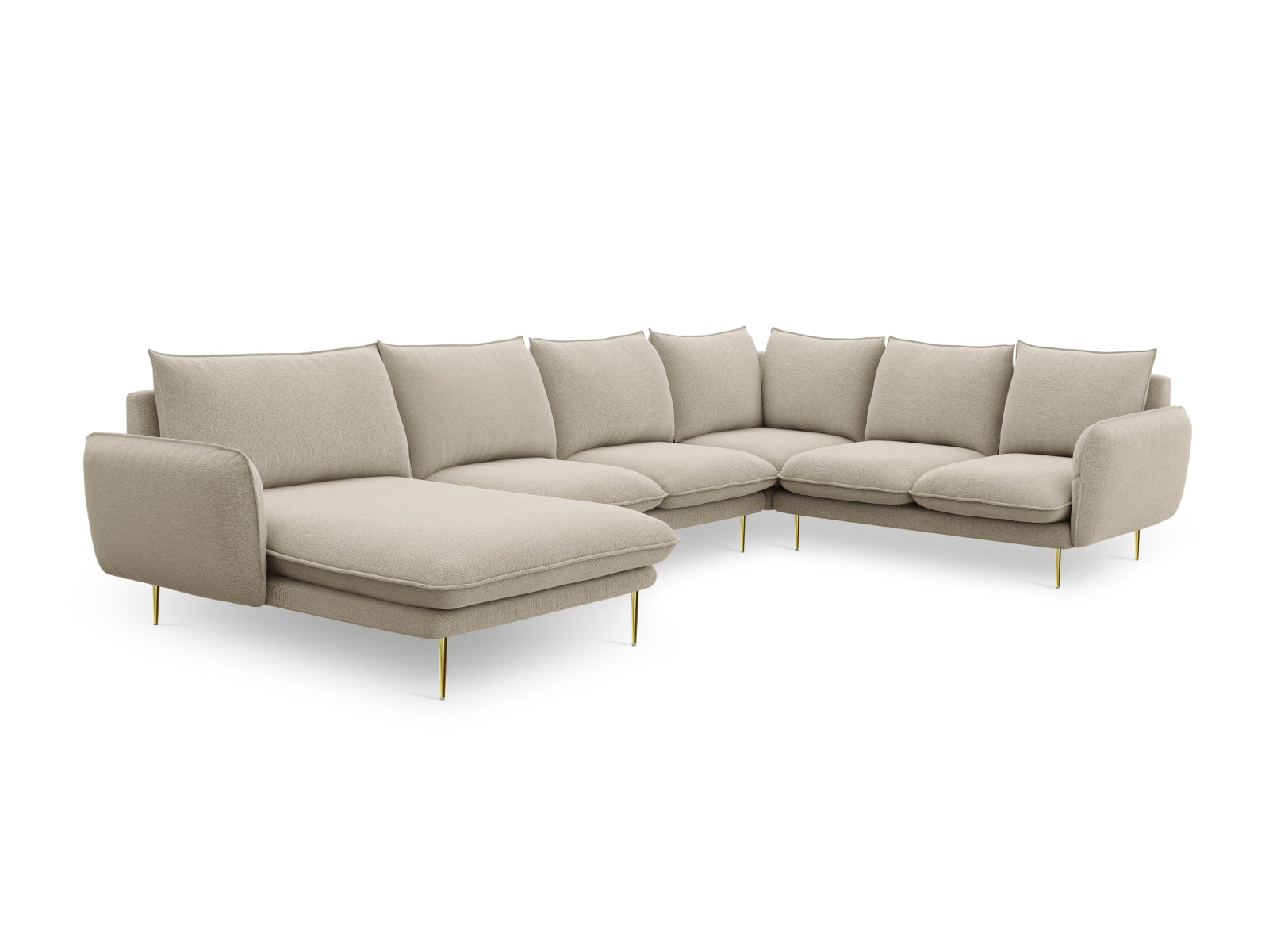 Elegantes 7-Sitzer Ecksofa "Vienna" in Beige/Gold-Positano, 235 cm, ideal für moderne Wohnräume und entspannte Zusammenkünfte.