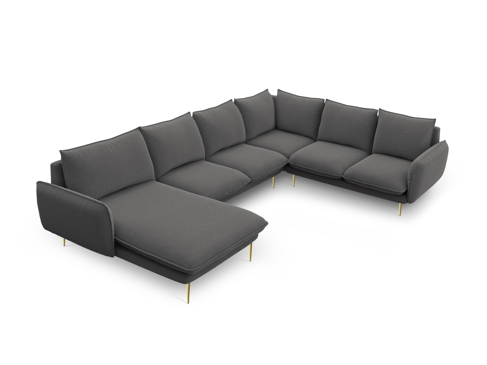 Vienna Panoramic Ecksofa rechts 7 Sitzer 235cm in Dark Grey/Gold-Positano präsentiert im Onlineshop von KAQTU Design AG. Ecksofa rechts ist von Cosmopolitan Design