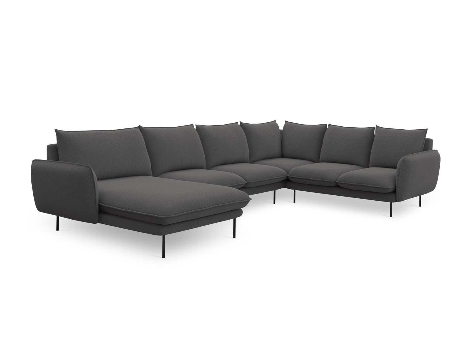 Elegantes, großzügiges Ecksofa in Dunkelgrau, 7-Sitzer, 235 cm, ideal für entspannte Stunden und modernes Wohndesign von Cosmopolitan Design.