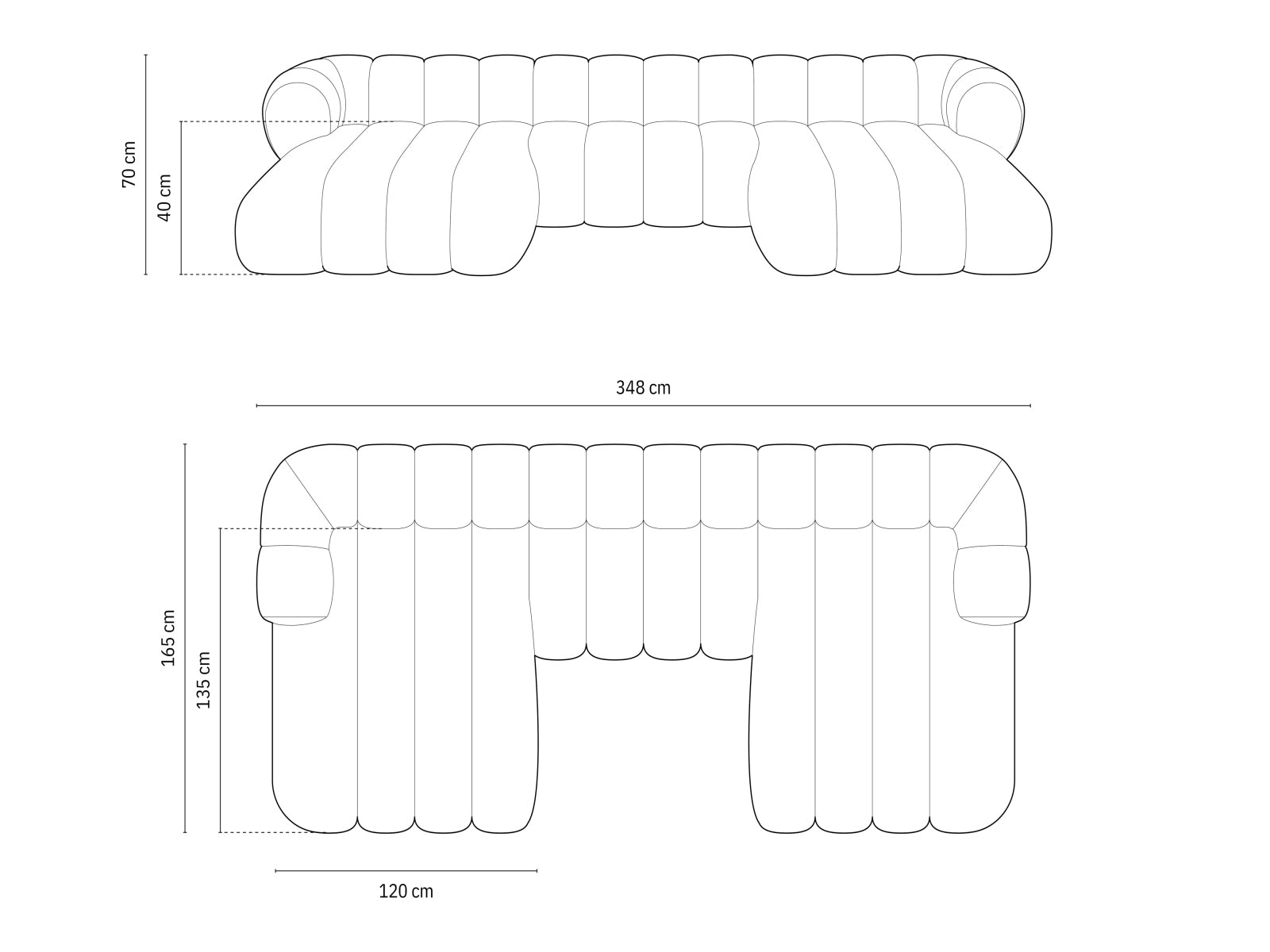 Elegantes 6-Sitzer Panoramasofa Koge aus Velours in sanftem Dunkelbeige, ideal für komfortable Zusammenkünfte und zeitgemäße Einrichtung.