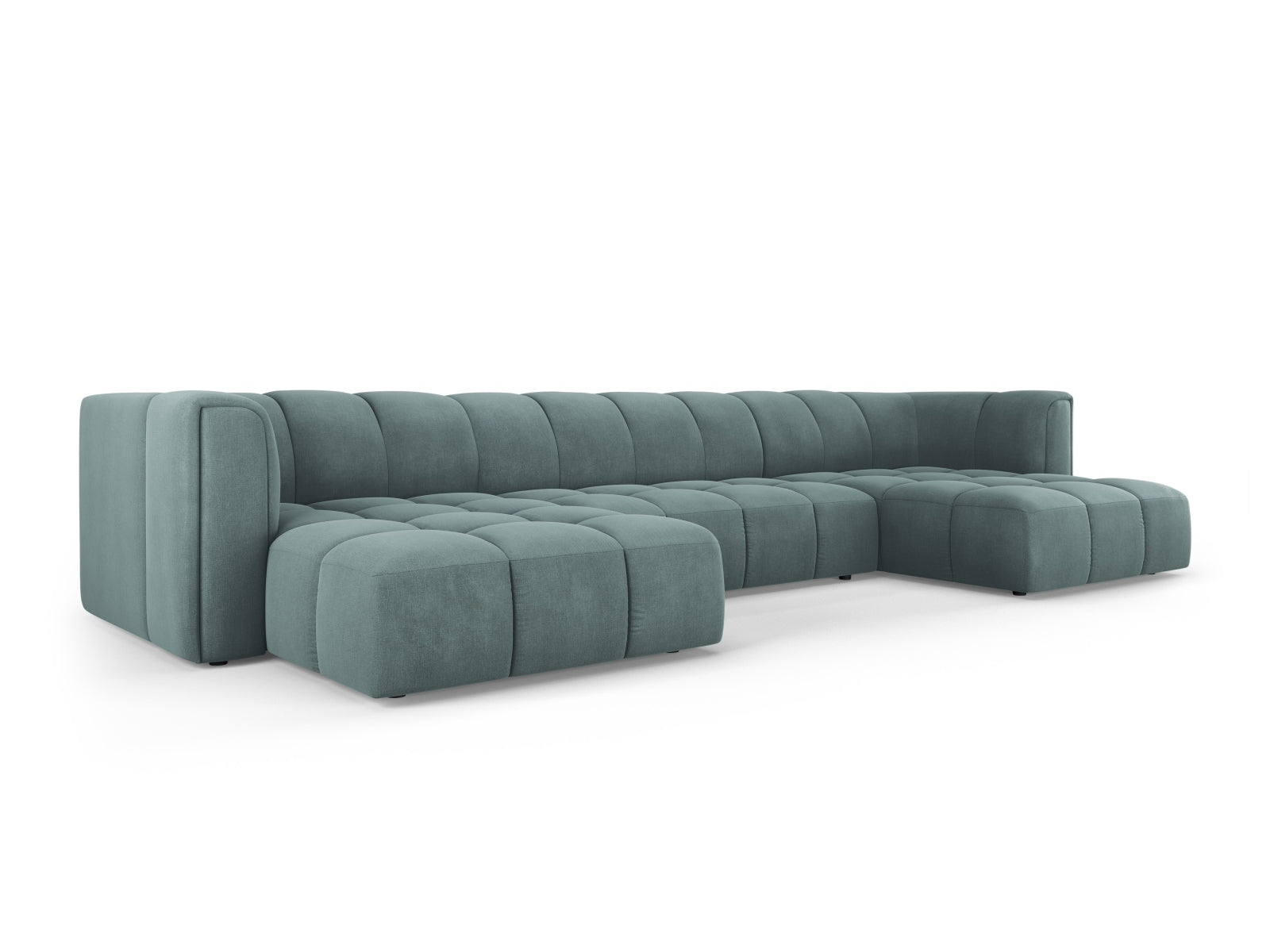 Elegante 5-Sitzer Panoramabank Moritz in stilvollem Sea Green, ideal für moderne Wohnräume und gemütliche Zusammenkünfte.