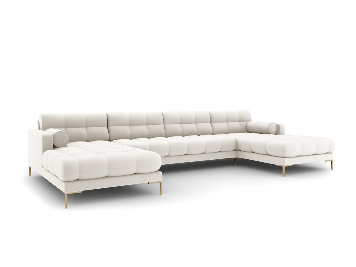 Ecksofa 7-Sitzer Panoramic Sofa Bali mit Stoffbezug, Récamière und Metallbeinen
