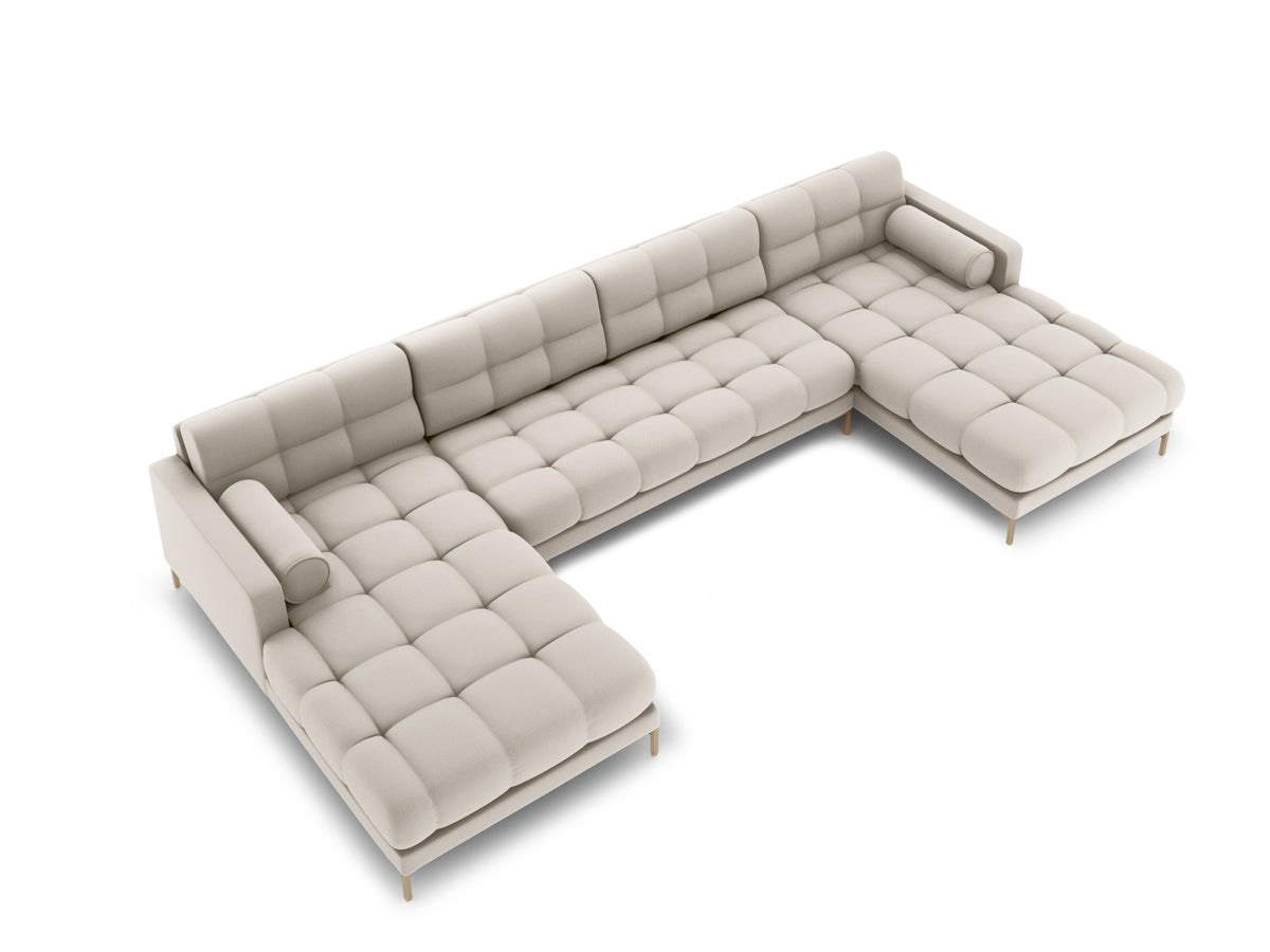 Ecksofa 7-Sitzer Panoramic Sofa Bali mit Stoffbezug, Récamière und Metallbeinen