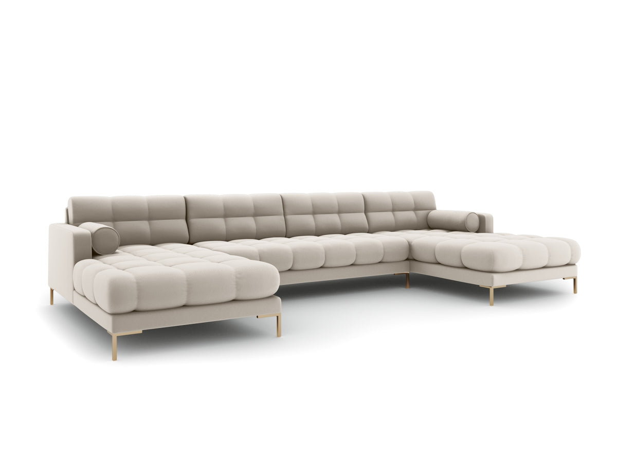 Ecksofa 7-Sitzer Panoramic Sofa Bali mit Stoffbezug, Récamière und Metallbeinen