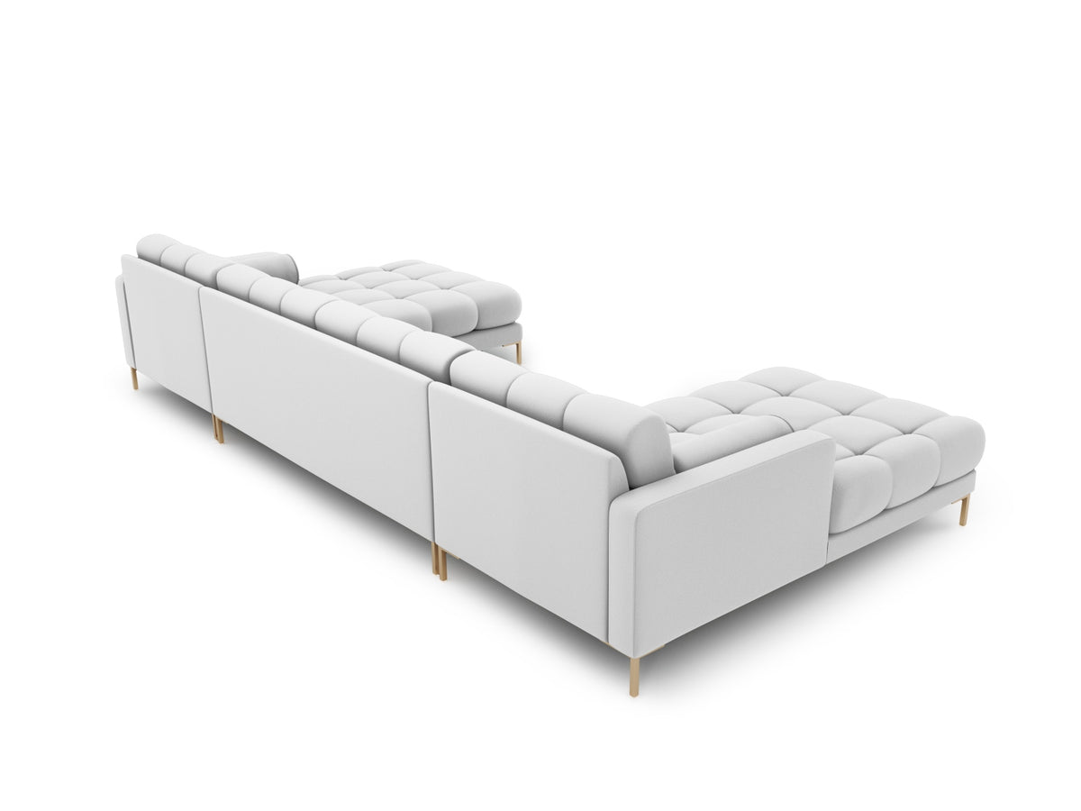 Ecksofa 7-Sitzer Panoramic Sofa Bali mit Stoffbezug, Récamière und Metallbeinen