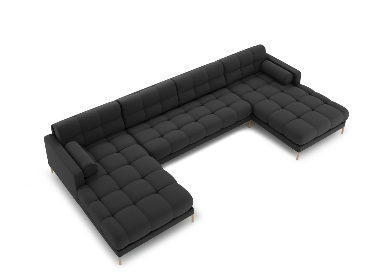 Ecksofa 7-Sitzer Panoramic Sofa Bali mit Stoffbezug, Récamière und Metallbeinen