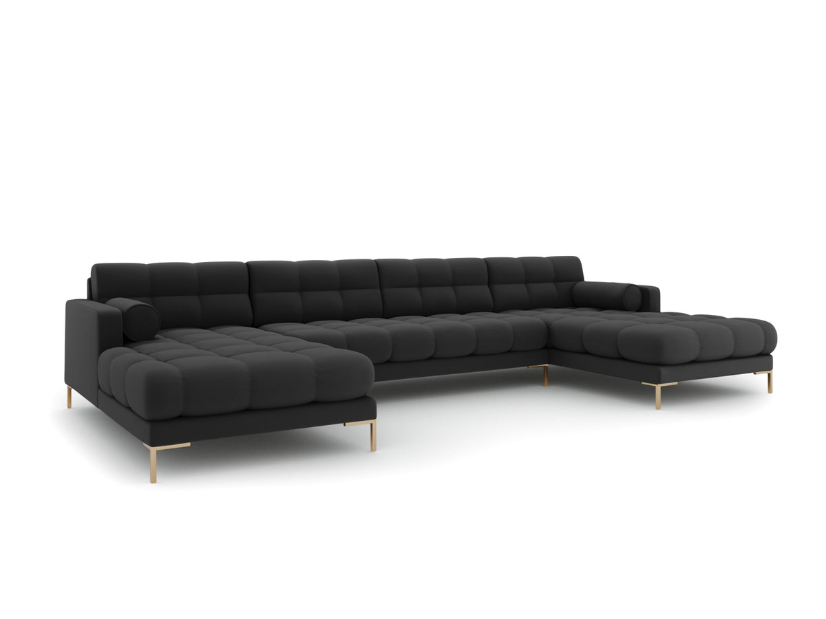 Ecksofa 7-Sitzer Panoramic Sofa Bali mit Stoffbezug, Récamière und Metallbeinen