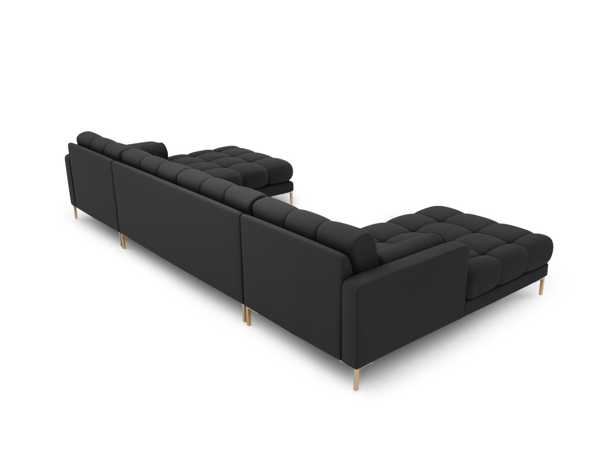 Ecksofa 7-Sitzer Panoramic Sofa Bali mit Stoffbezug, Récamière und Metallbeinen