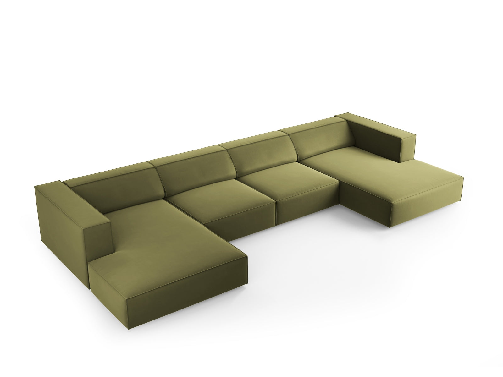 Erleben Sie das Arendal Velour Panoramic Sofa 6 Sitzer von Cosmopolitan Design – stilvolles Design, hervorragender Komfort und perfekt für Ihr modernes Zuhause.