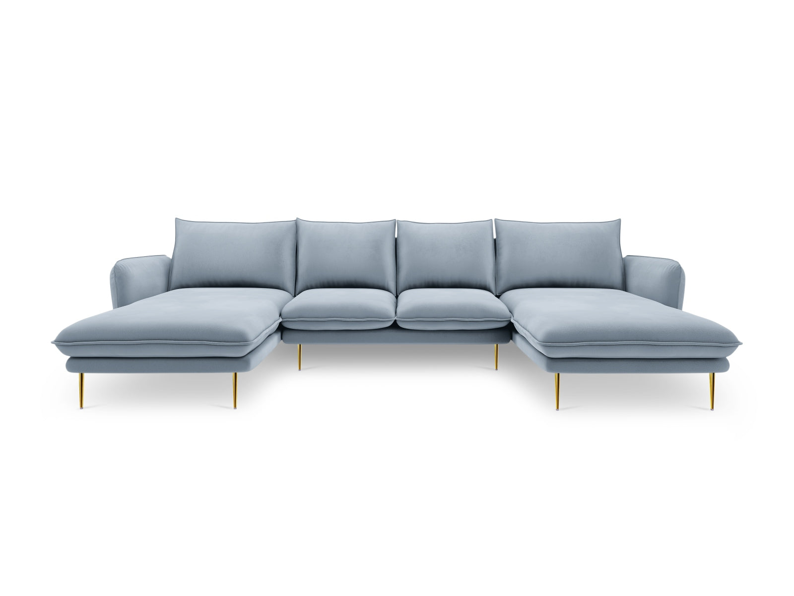Vienna Velour Panoramic Sofa 6 Sitzer 170cm in Light Blue/Gold-Bluvel präsentiert im Onlineshop von KAQTU Design AG. 3er Sofa ist von Cosmopolitan Design