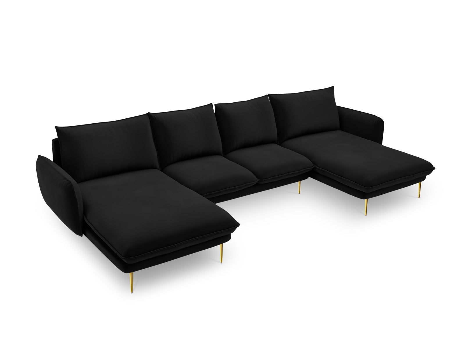 Vienna Velour Panoramic Sofa 6 Sitzer 170cm in Black/Gold-Bluvel präsentiert im Onlineshop von KAQTU Design AG. 3er Sofa ist von Cosmopolitan Design