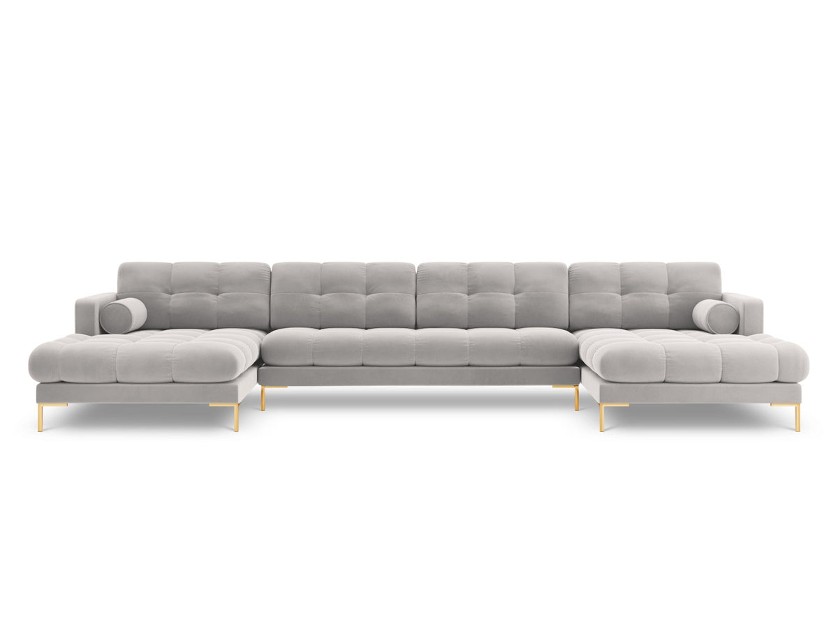 Ecksofa 7-Sitzer Panoramic Sofa Bali mit Stoffbezug, Récamière und Metallbeinen