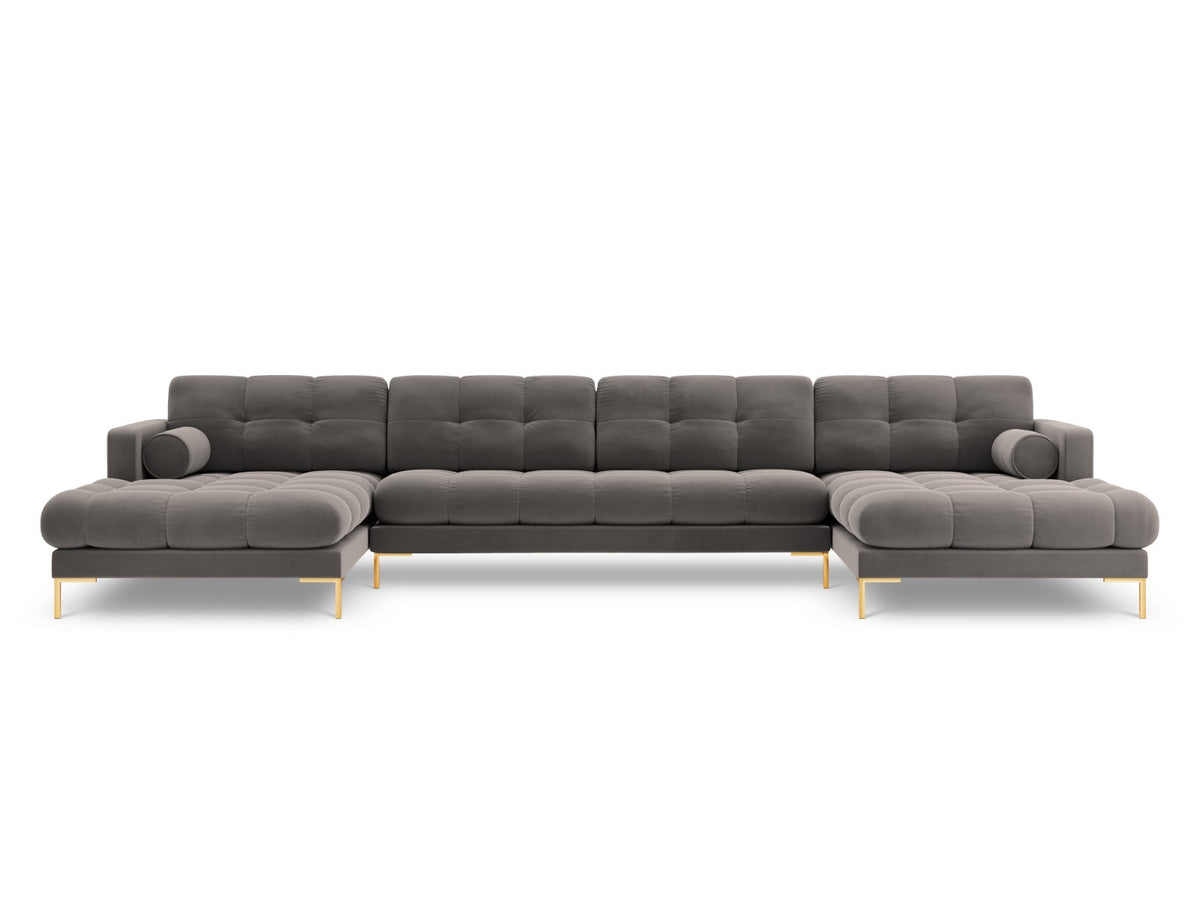 Ecksofa 7-Sitzer Panoramic Sofa Bali mit Stoffbezug, Récamière und Metallbeinen