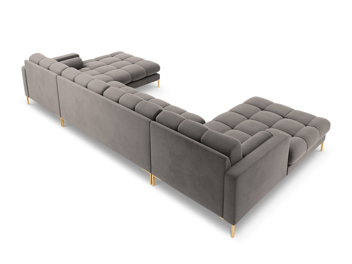 Ecksofa 7-Sitzer Panoramic Sofa Bali mit Stoffbezug, Récamière und Metallbeinen