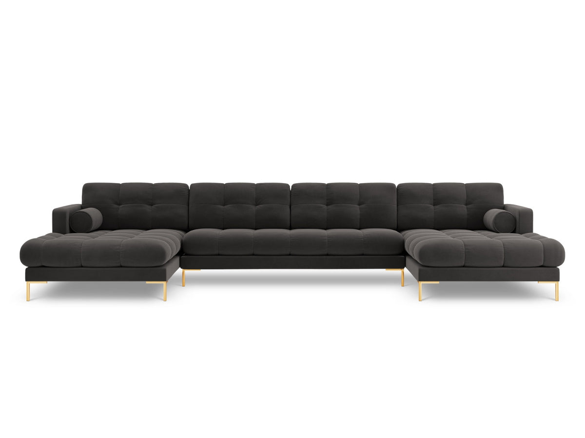 Ecksofa 7-Sitzer Panoramic Sofa Bali mit Stoffbezug, Récamière und Metallbeinen