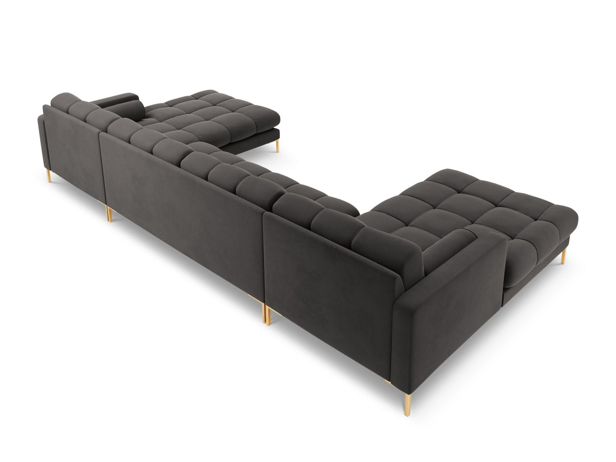 Ecksofa 7-Sitzer Panoramic Sofa Bali mit Stoffbezug, Récamière und Metallbeinen
