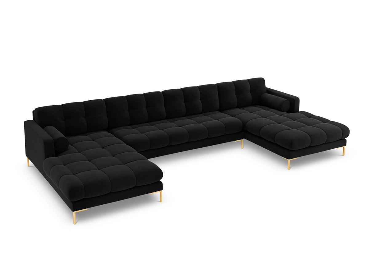 Ecksofa 7-Sitzer Panoramic Sofa Bali mit Stoffbezug, Récamière und Metallbeinen