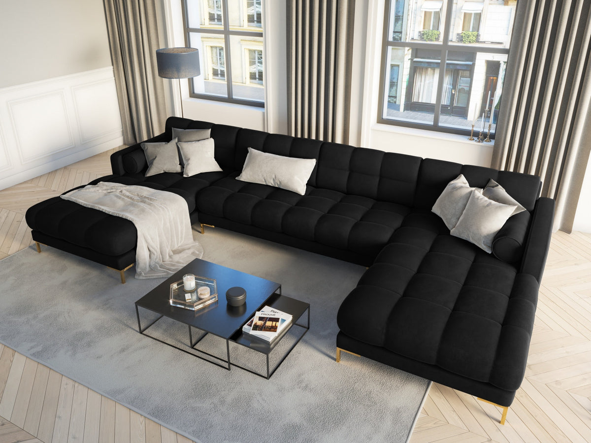 Ecksofa 7-Sitzer Panoramic Sofa Bali mit Stoffbezug, Récamière und Metallbeinen