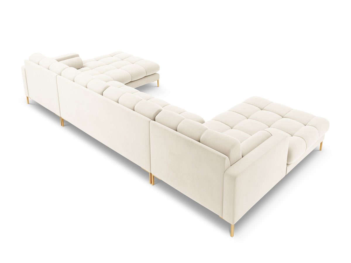 Ecksofa 7-Sitzer Panoramic Sofa Bali mit Stoffbezug, Récamière und Metallbeinen