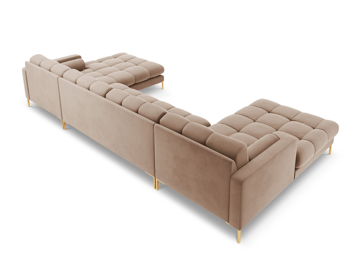 Ecksofa 7-Sitzer Panoramic Sofa Bali mit Stoffbezug, Récamière und Metallbeinen