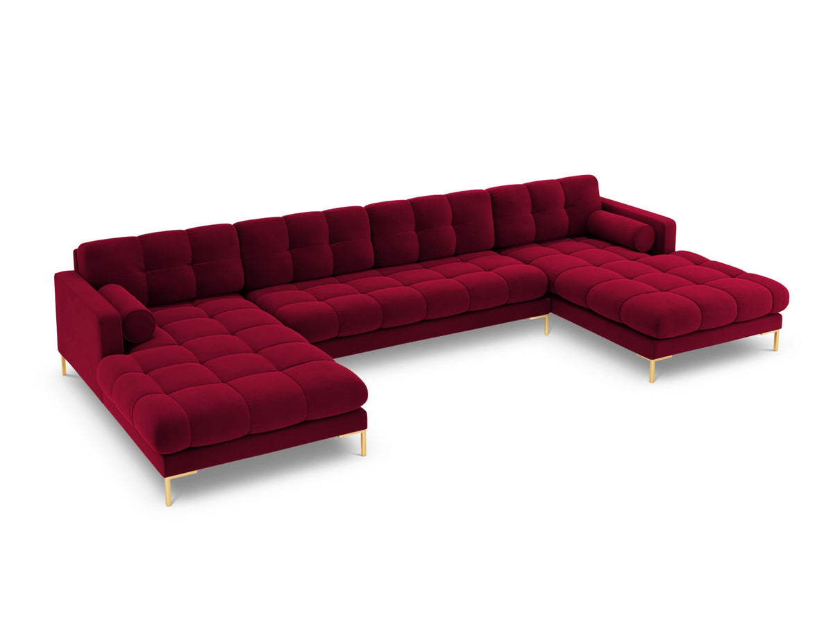 Ecksofa 7-Sitzer Panoramic Sofa Bali mit Stoffbezug, Récamière und Metallbeinen