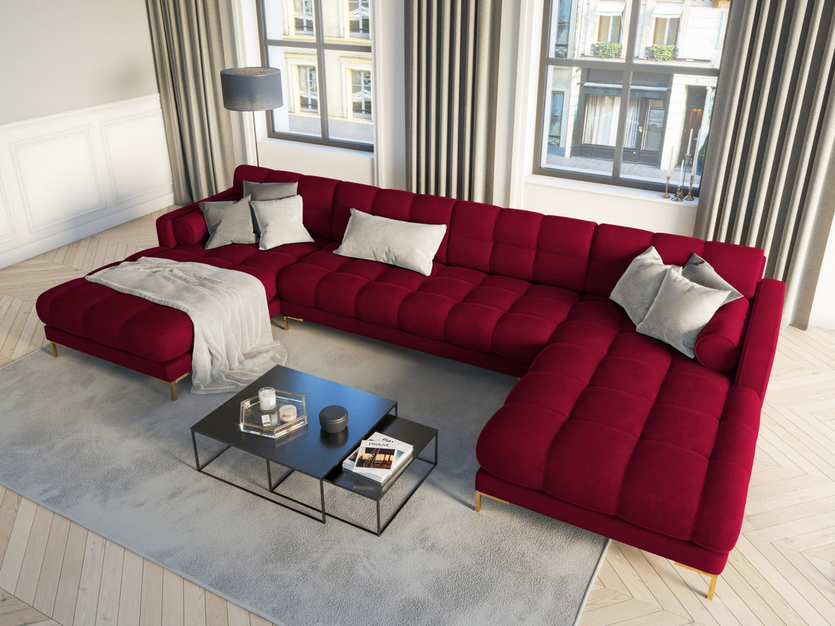 Ecksofa 7-Sitzer Panoramic Sofa Bali mit Stoffbezug, Récamière und Metallbeinen
