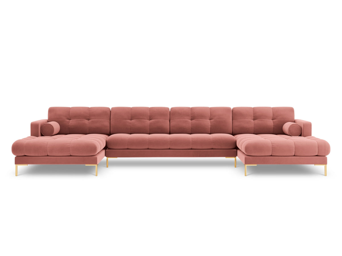Ecksofa 7-Sitzer Panoramic Sofa Bali mit Stoffbezug, Récamière und Metallbeinen