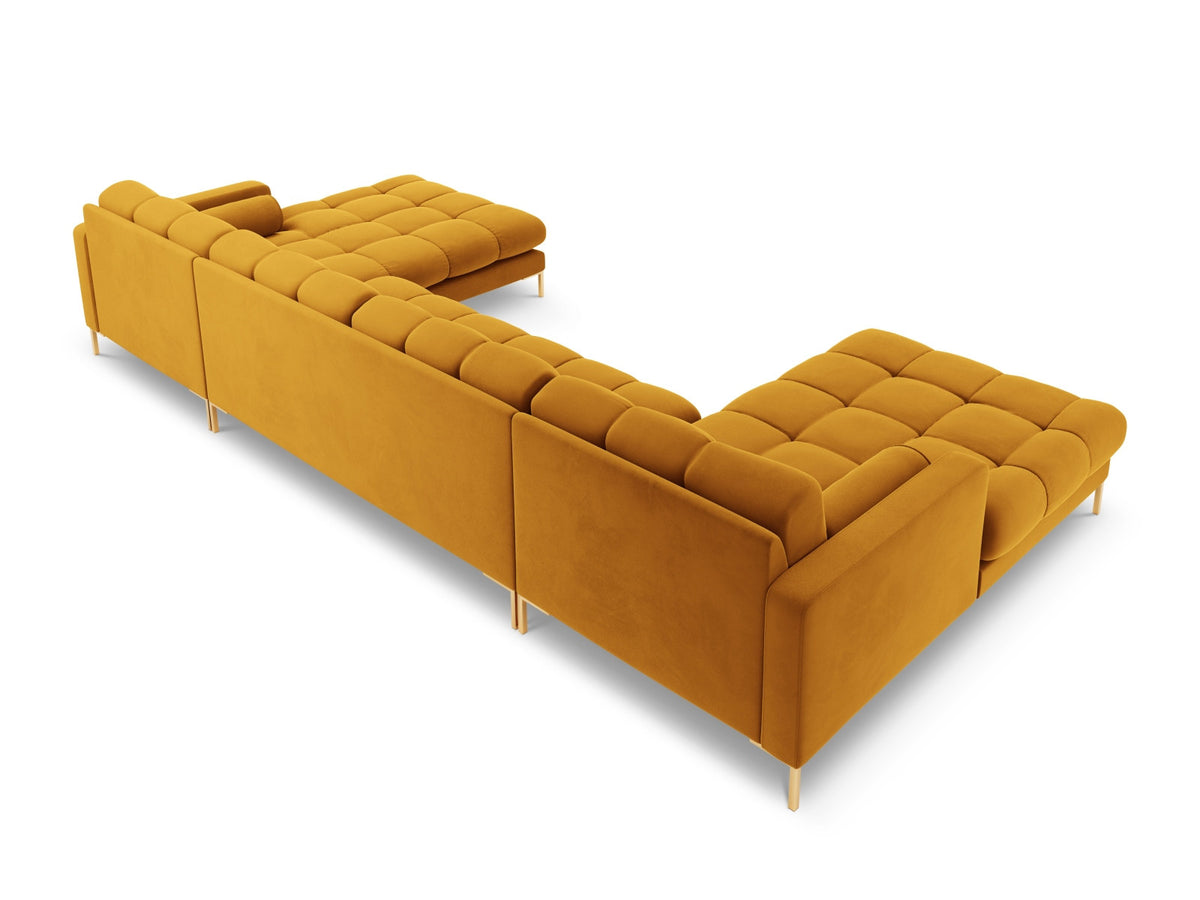 Ecksofa 7-Sitzer Panoramic Sofa Bali mit Stoffbezug, Récamière und Metallbeinen