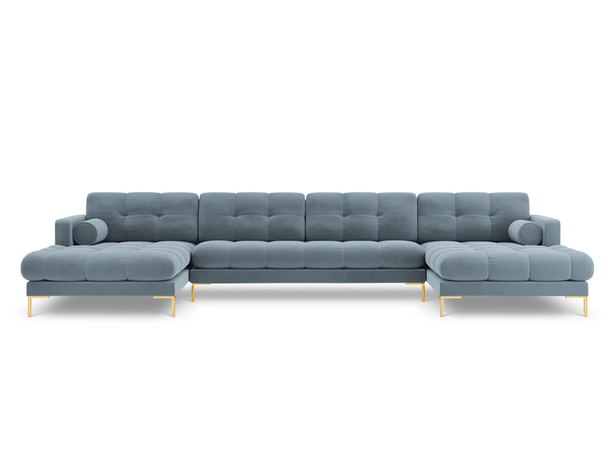 Ecksofa 7-Sitzer Panoramic Sofa Bali mit Stoffbezug, Récamière und Metallbeinen
