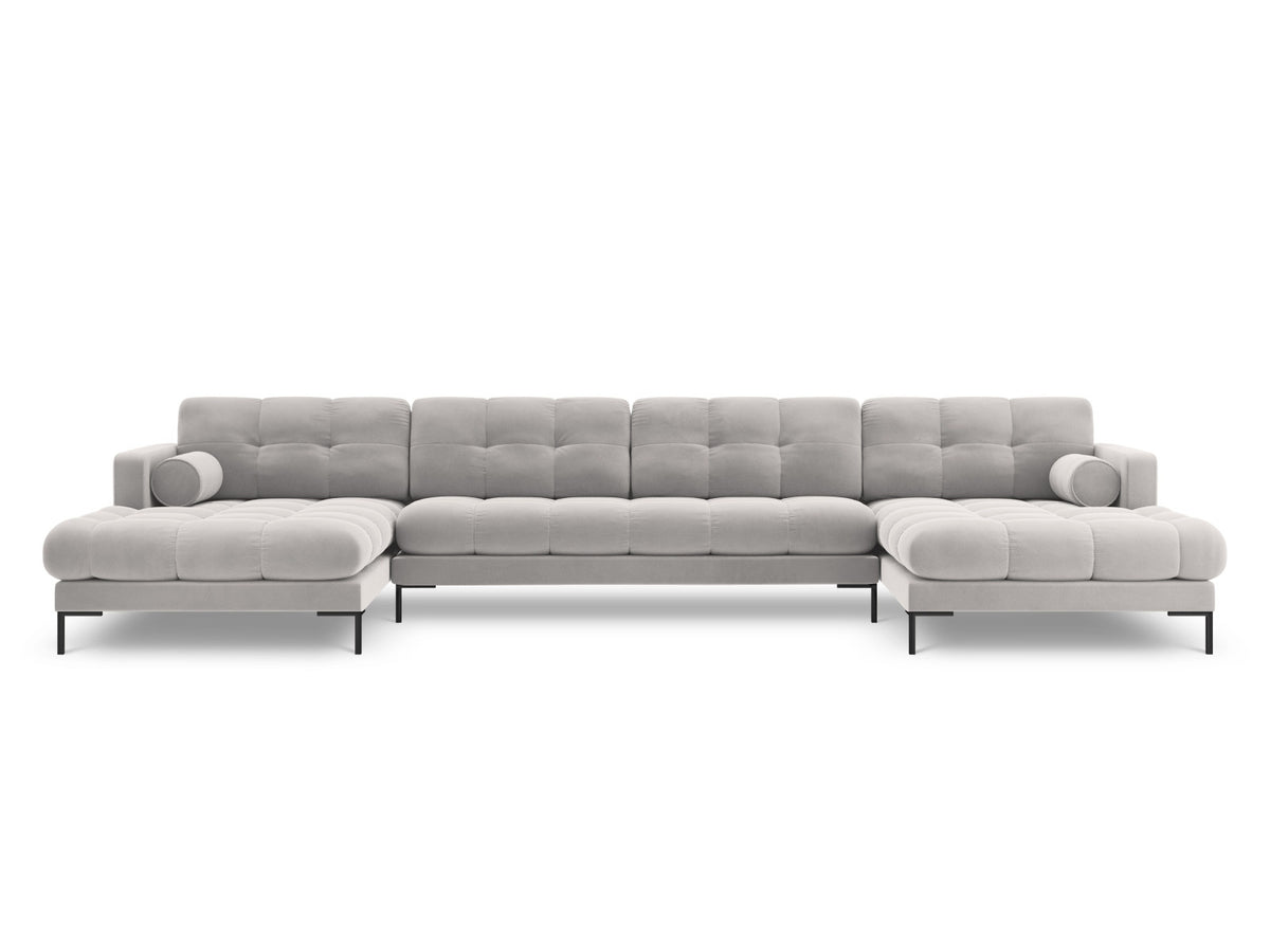 Ecksofa 7-Sitzer Panoramic Sofa Bali mit Stoffbezug, Récamière und Metallbeinen
