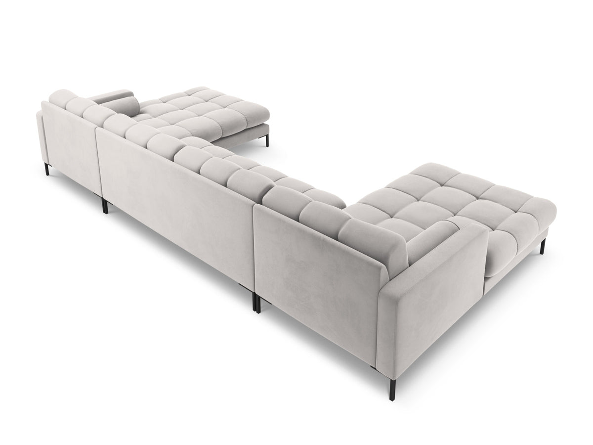 Ecksofa 7-Sitzer Panoramic Sofa Bali mit Stoffbezug, Récamière und Metallbeinen