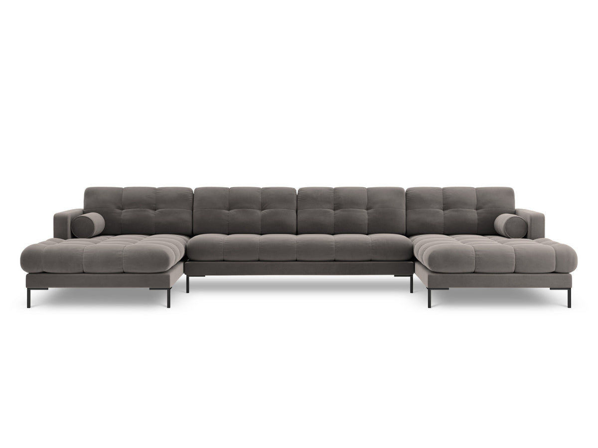 Ecksofa 7-Sitzer Panoramic Sofa Bali mit Stoffbezug, Récamière und Metallbeinen