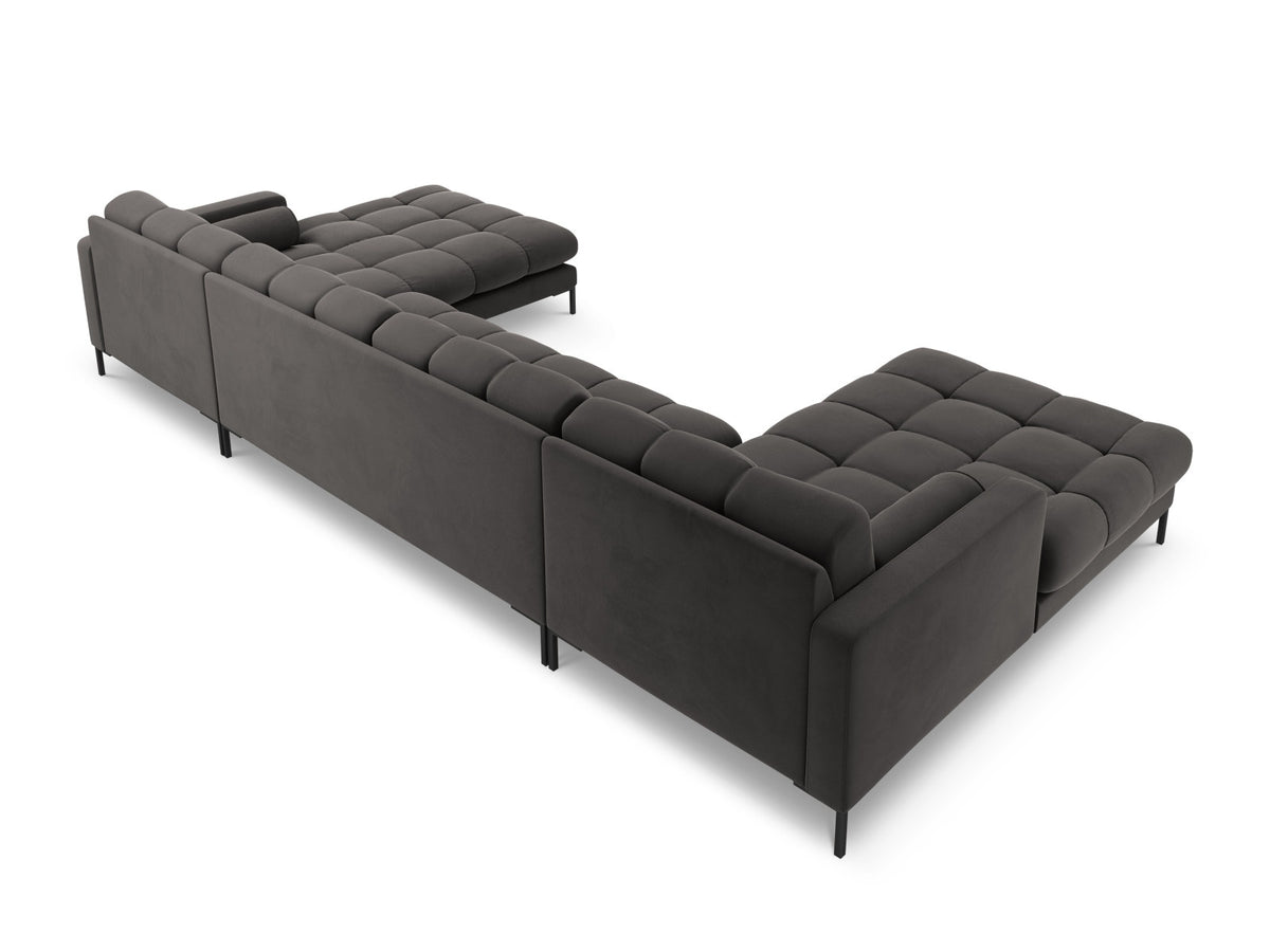 Ecksofa 7-Sitzer Panoramic Sofa Bali mit Stoffbezug, Récamière und Metallbeinen