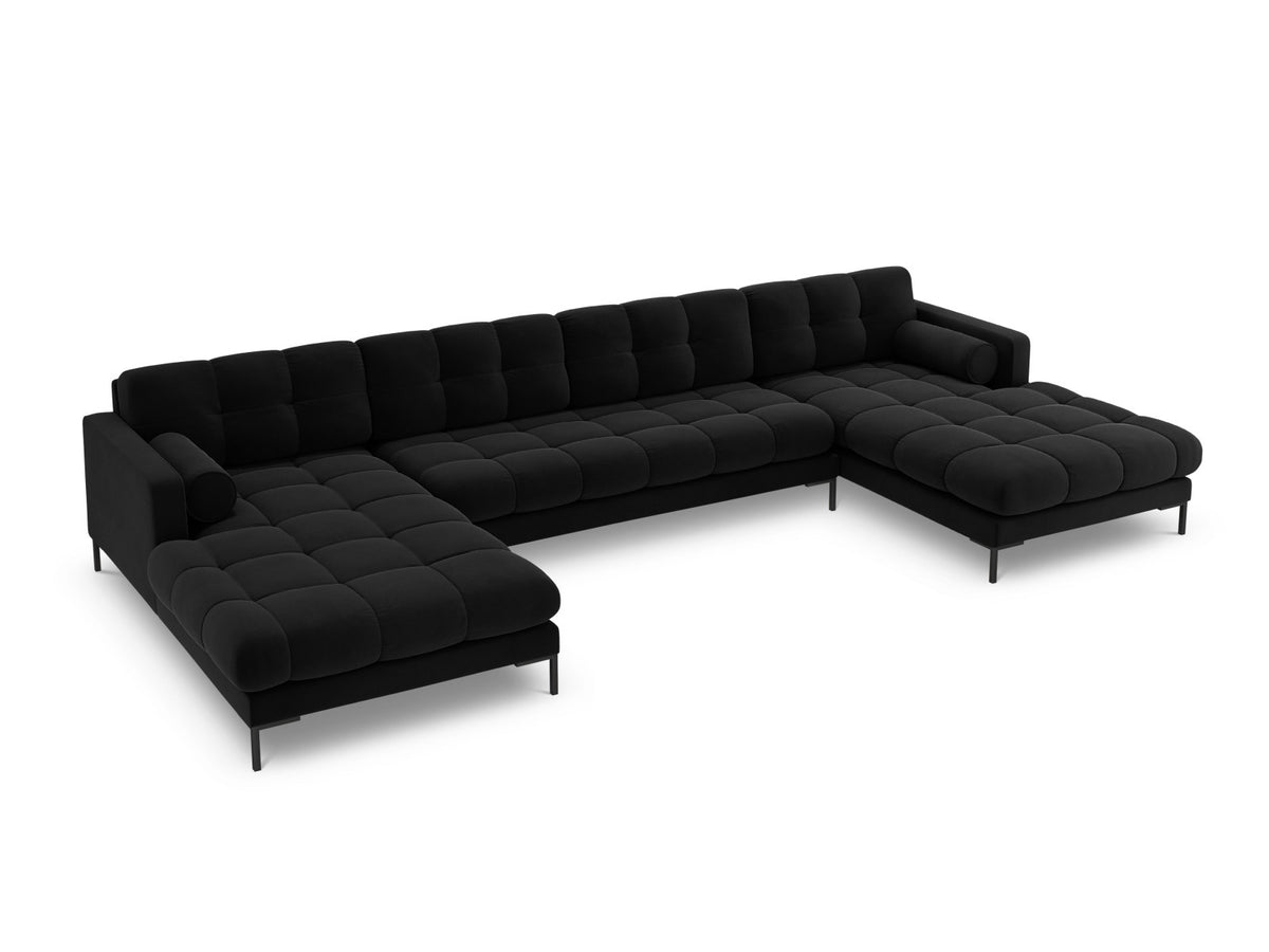Ecksofa 7-Sitzer Panoramic Sofa Bali mit Stoffbezug, Récamière und Metallbeinen
