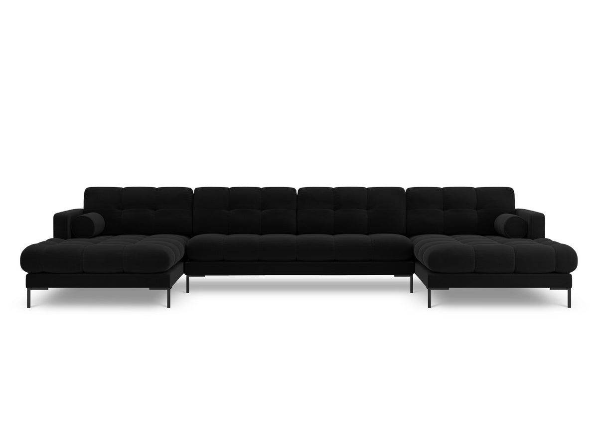 Ecksofa 7-Sitzer Panoramic Sofa Bali mit Stoffbezug, Récamière und Metallbeinen