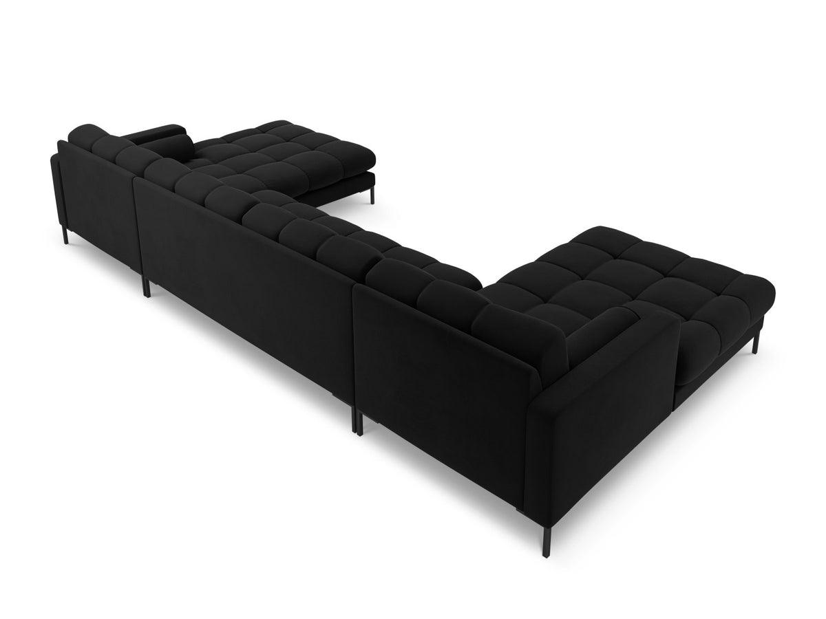 Ecksofa 7-Sitzer Panoramic Sofa Bali mit Stoffbezug, Récamière und Metallbeinen
