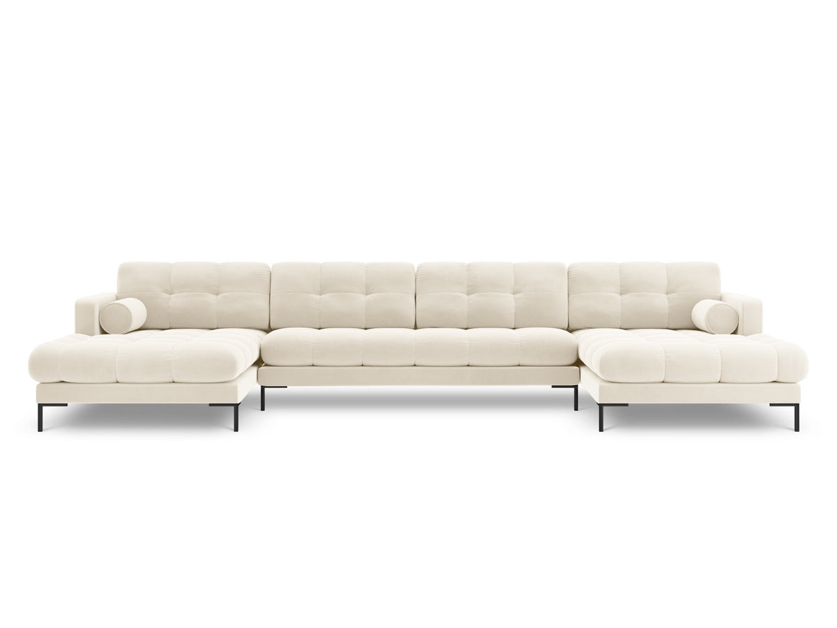 Ecksofa 7-Sitzer Panoramic Sofa Bali mit Stoffbezug, Récamière und Metallbeinen