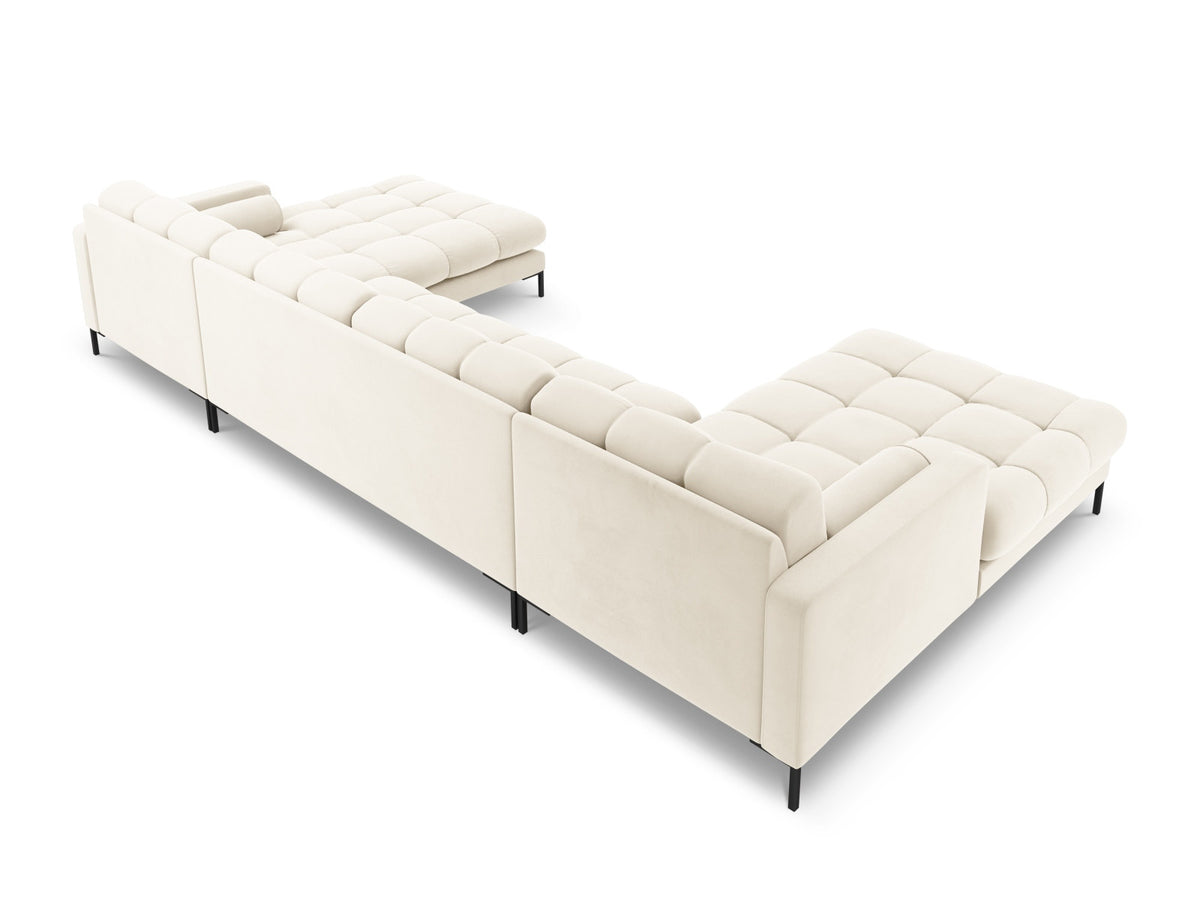 Ecksofa 7-Sitzer Panoramic Sofa Bali mit Stoffbezug, Récamière und Metallbeinen