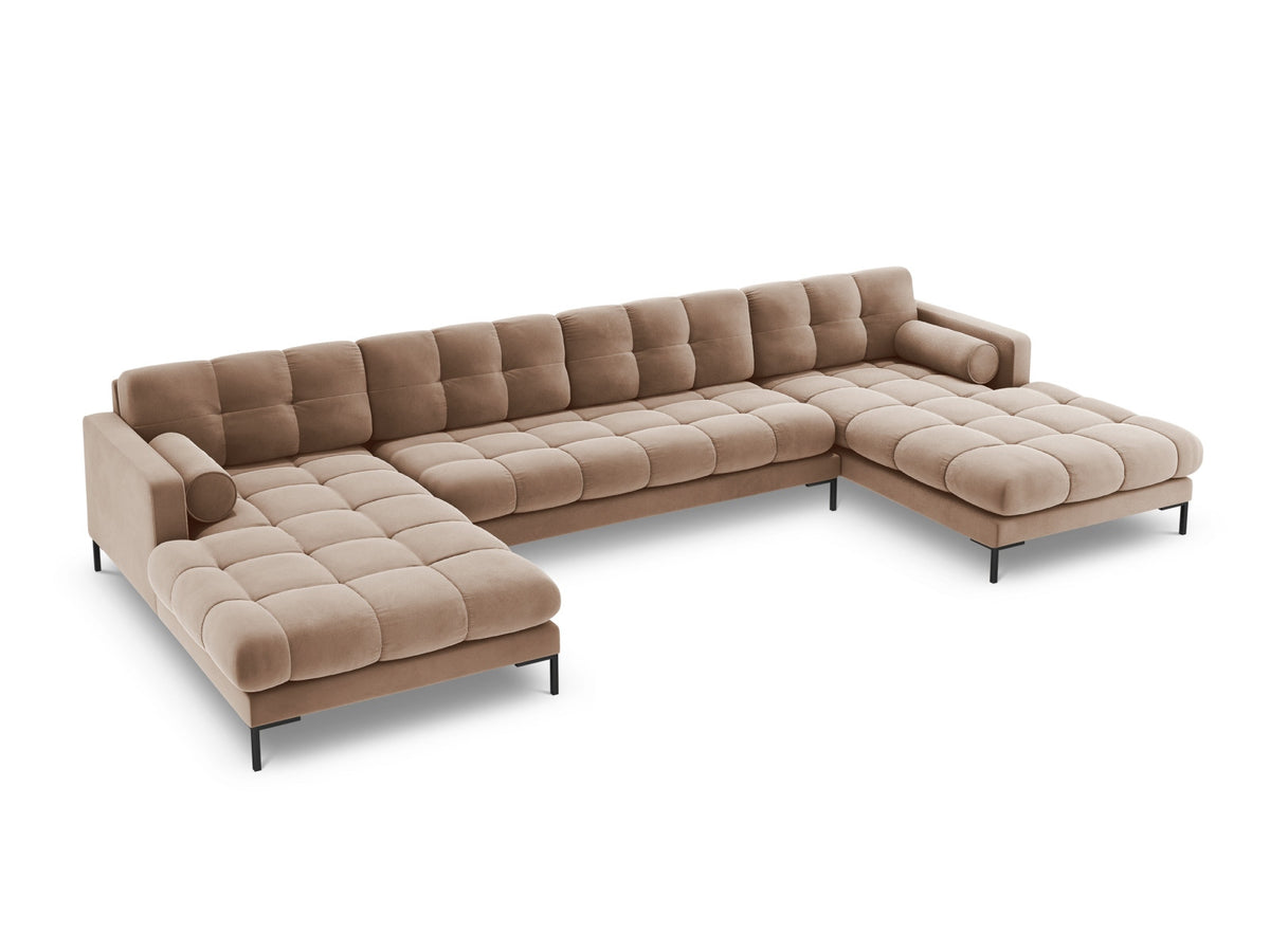 Ecksofa 7-Sitzer Panoramic Sofa Bali mit Stoffbezug, Récamière und Metallbeinen