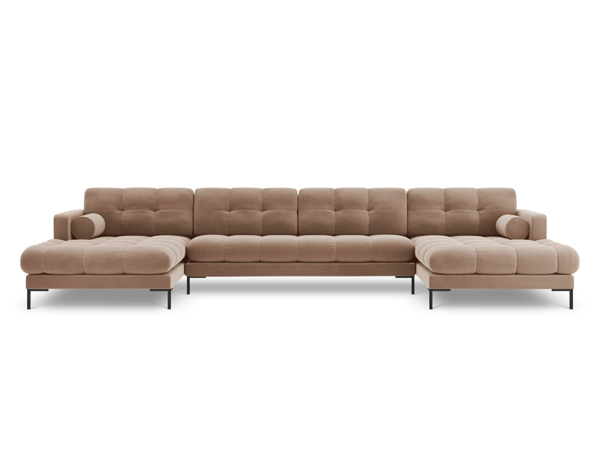 Ecksofa 7-Sitzer Panoramic Sofa Bali mit Stoffbezug, Récamière und Metallbeinen