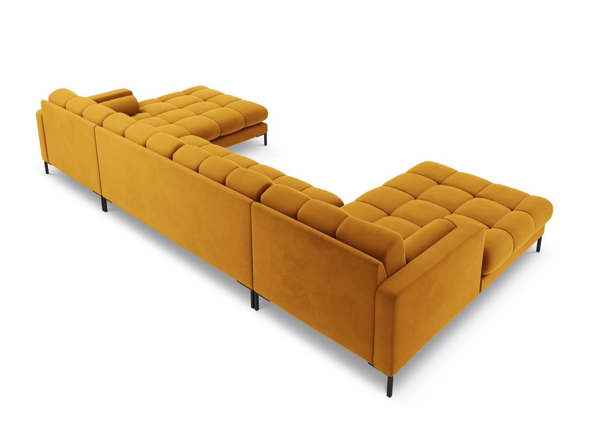 Ecksofa 7-Sitzer Panoramic Sofa Bali mit Stoffbezug, Récamière und Metallbeinen