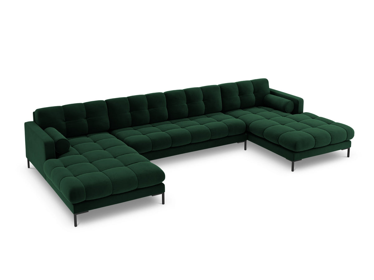 Ecksofa 7-Sitzer Panoramic Sofa Bali mit Stoffbezug, Récamière und Metallbeinen