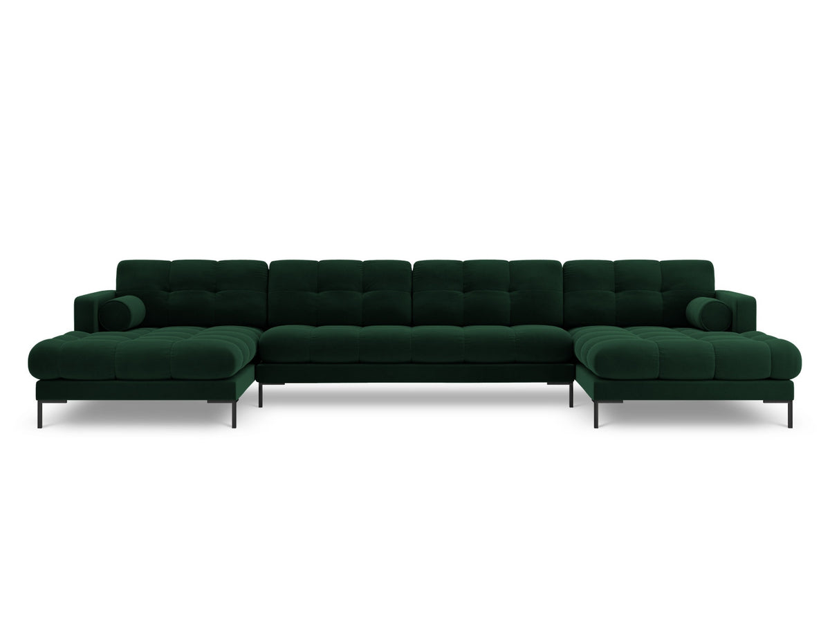Ecksofa 7-Sitzer Panoramic Sofa Bali mit Stoffbezug, Récamière und Metallbeinen