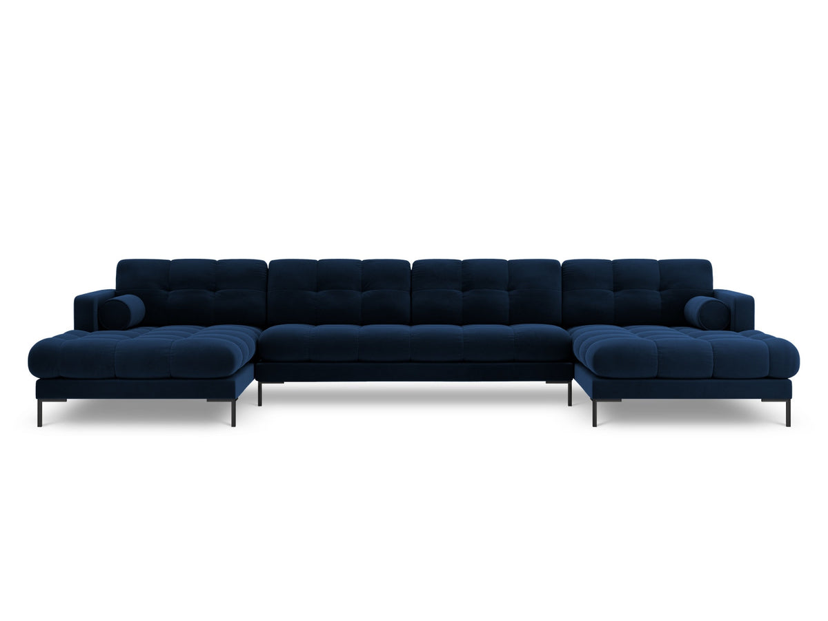 Ecksofa 7-Sitzer Panoramic Sofa Bali mit Stoffbezug, Récamière und Metallbeinen