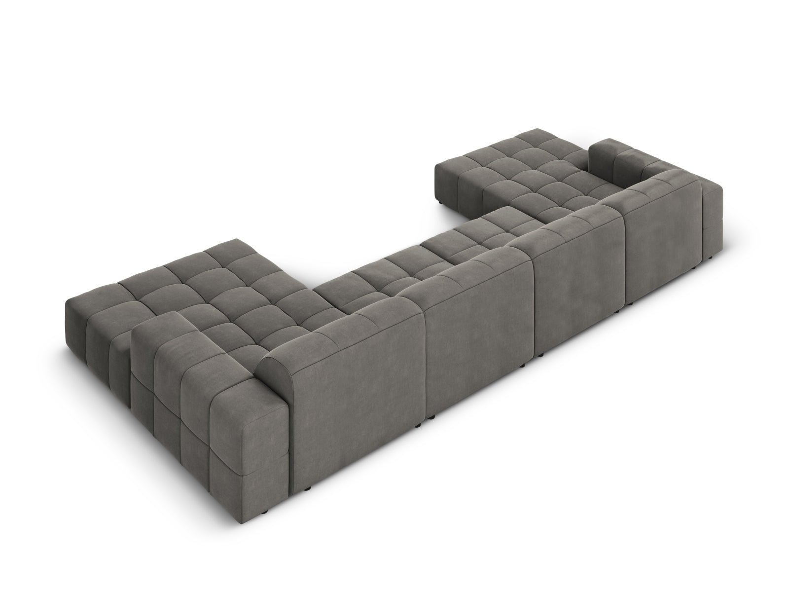 Modernes 6-Sitzer Chicago Velour Panoramic Sofa in zartem Hellgrau, perfekt für gemütliche und stilvolle Wohnzimmergestaltung.