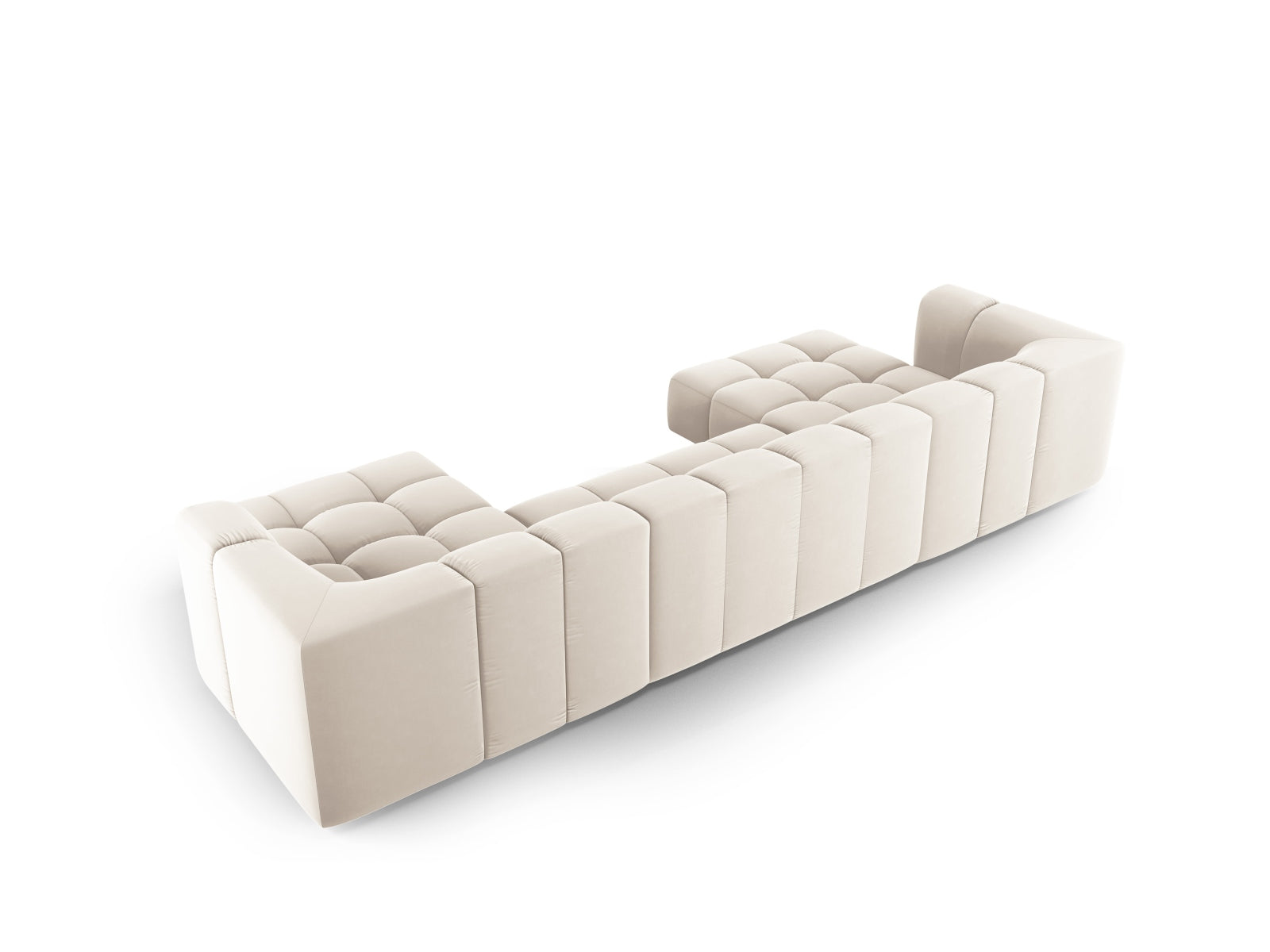 Modernes 5-Sitzer Panoramic Sofa Moritz in hellem Beige, perfekt für entspannte Stunden und stilvolle Einrichtungsideen.