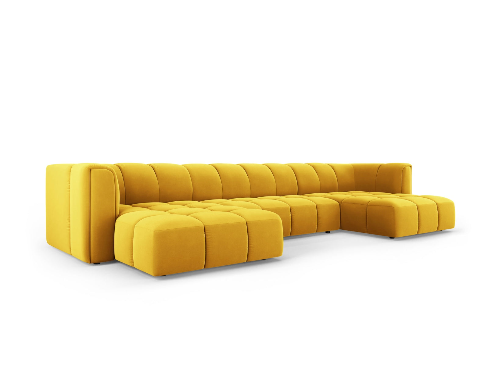 Elegantes 5-Sitzer Ecksofa Moritz in stilvollem Gelb-Bluvel, ideal für moderne Wohnräume und gemütliche Abende.